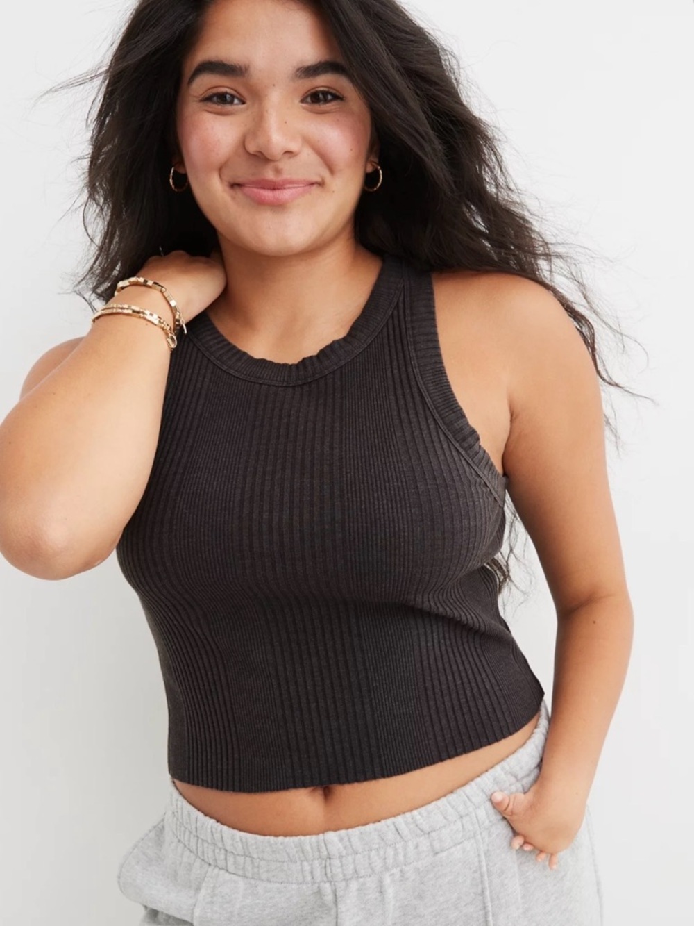 ⚡️Aerie Textured Ribbed Crop Tank Top in Charcoal Gray
